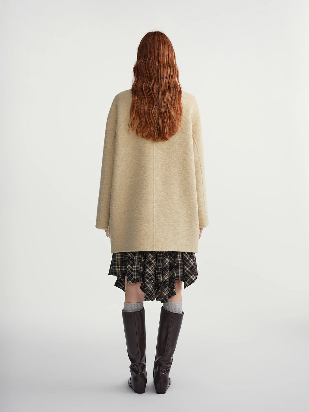 DUSHU Oatmeal Stand Collar Double-breasted Patch Pocket Woolen Coat 2025 Winter Woolen Coat Simple Sweet Temperament Korean