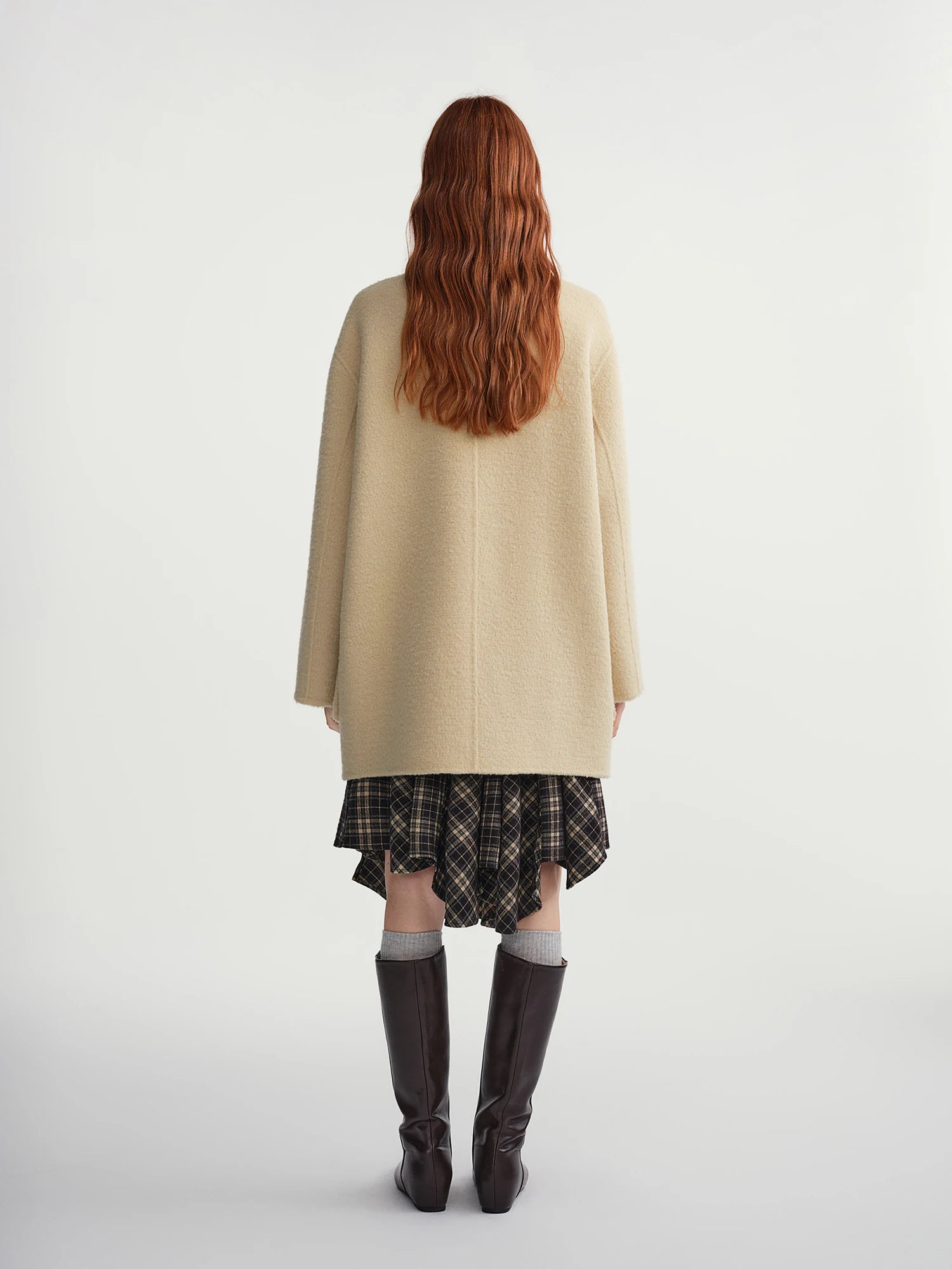 DUSHU Oatmeal Stand Collar Double-breasted Patch Pocket Woolen Coat 2025 Winter Woolen Coat Simple Sweet Temperament Korean