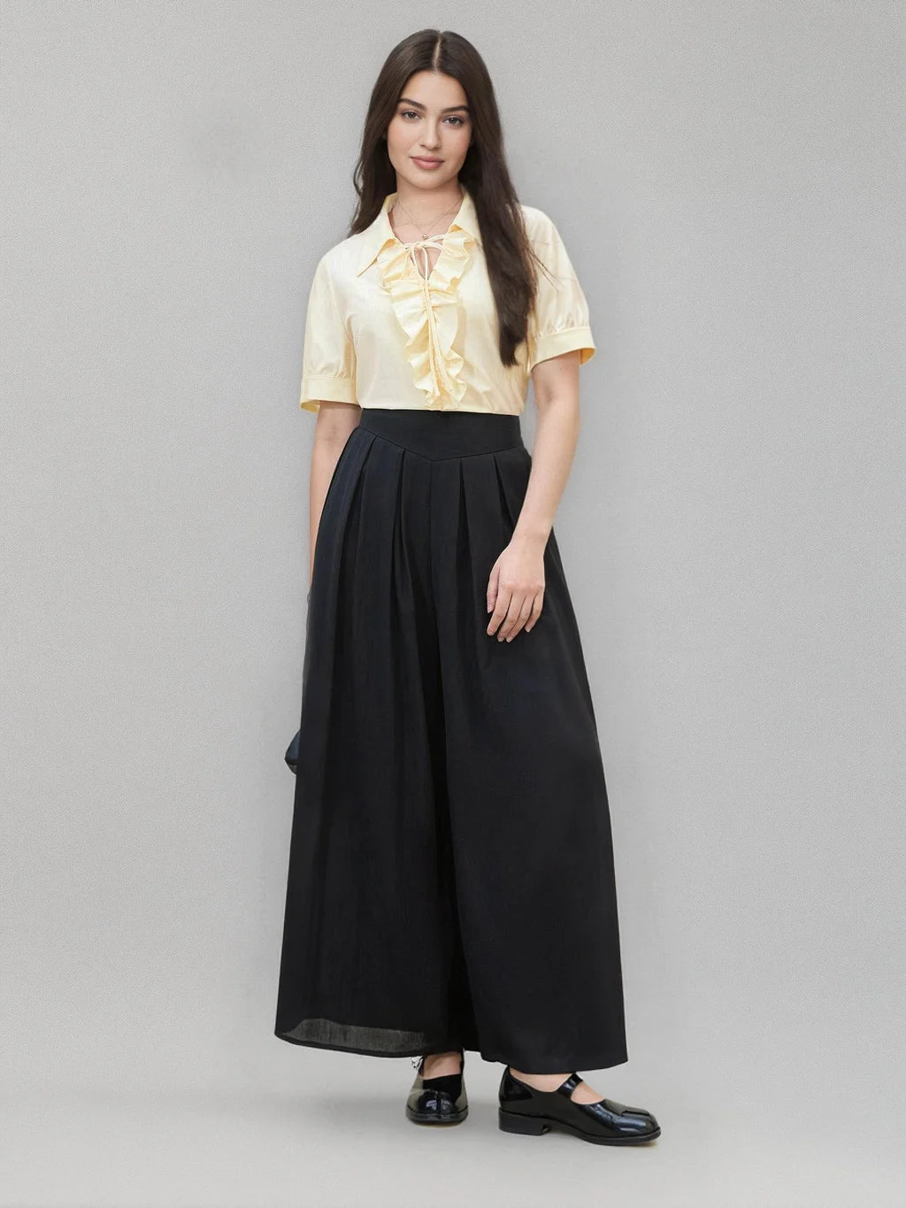 DUSHU Drapey Elegant Design Wide-leg Skirt Pants Summer Commuting High Waist Slimming Cover Shoulder Casual Pants 25DS82140