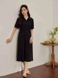 DUSHU Temperament Commuter Tie Waist Shirt Dress for Women Summer New Office Lady Necessary Solid Color Long Shirt Dress Female