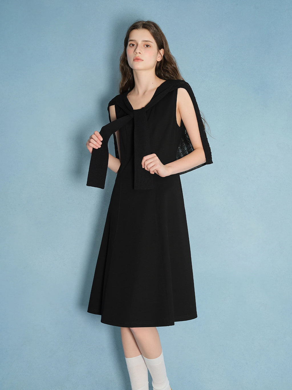 DUSHU Plus Size Women Black Dress Officelady 2025 Autumn New Black Dress Slim Skirt Sleeveless Long Dress 25DS83185+25DS83252