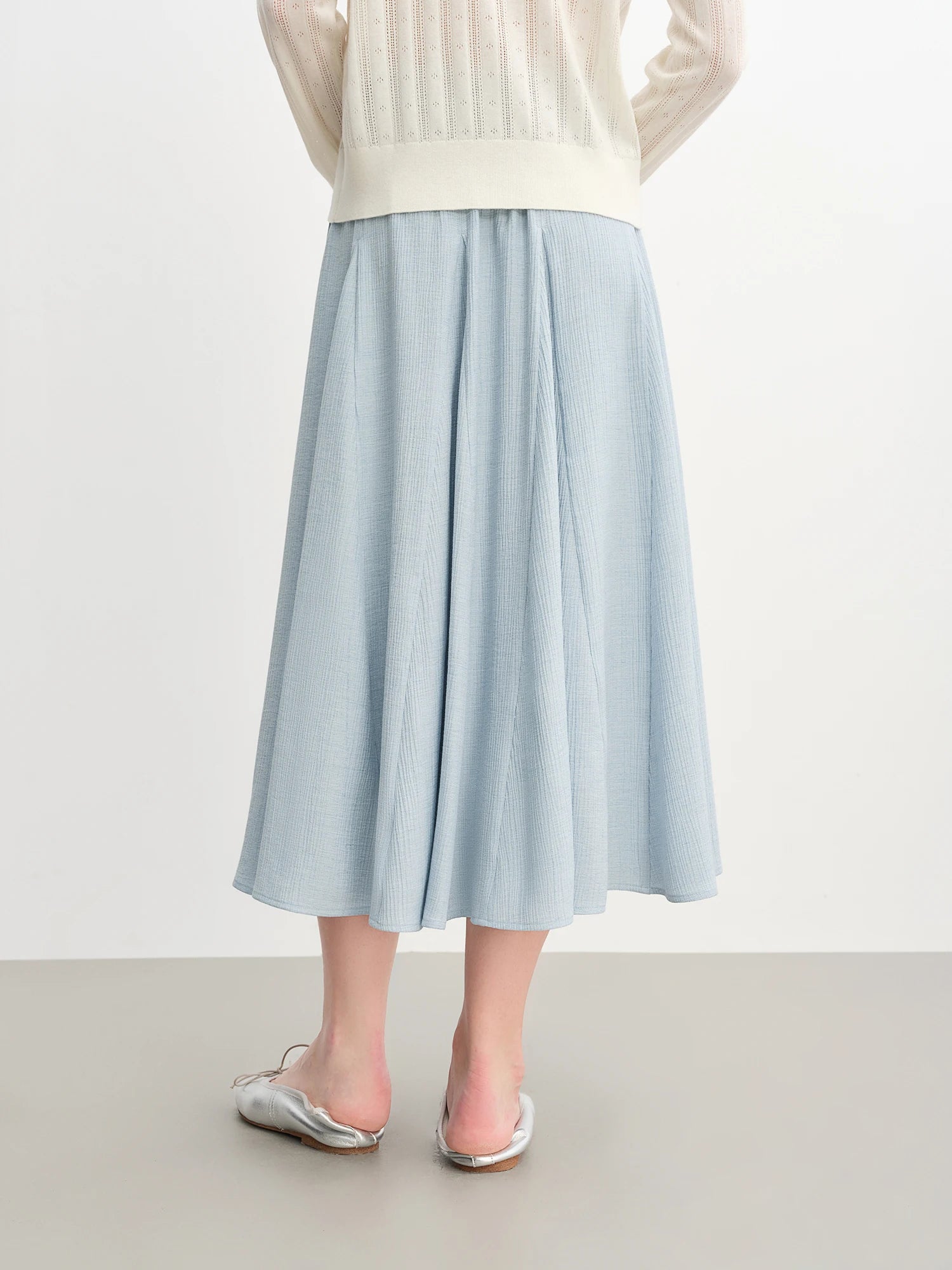 DUSHU Plus Size Women's A-line White Half Skirt 2025 New Autumn Arrival Pleated Textured Long Skirt 25DS83188