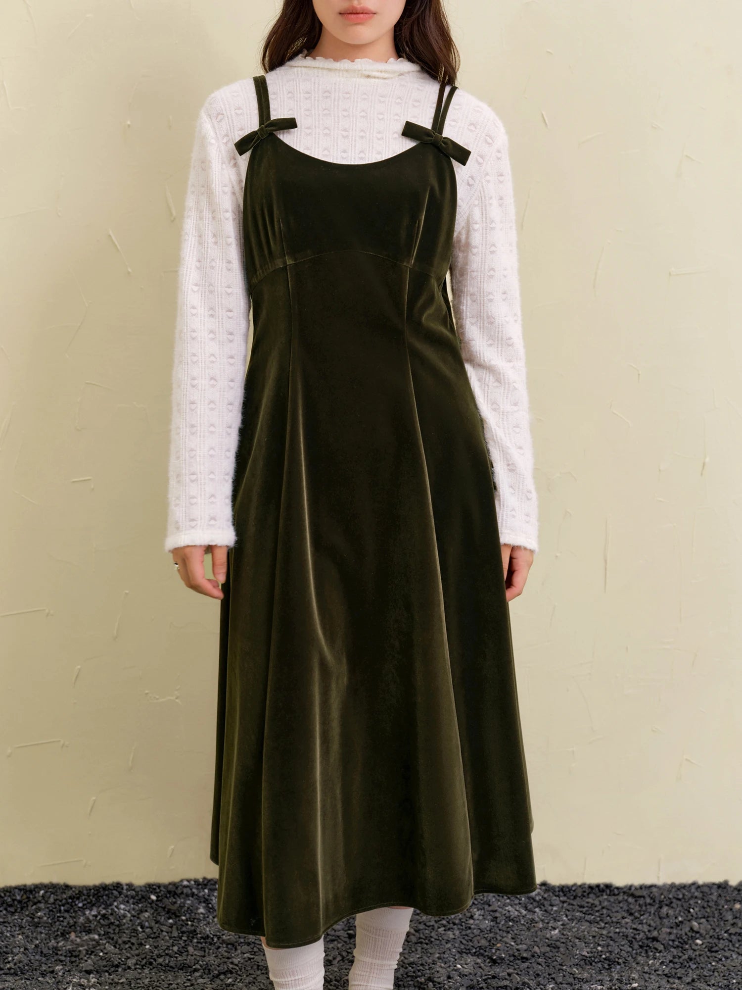 DUSHU Christmas Style Suspender Red Green Black Winter Dress for Women 2024 New Design All-match Chic Long Dress 24DS84338