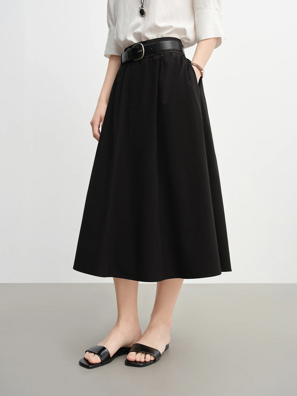 DUSHU Women's Wide Waist High Waist A-line Skirt 2025 Autumn New Arrival Casual Workwear Style Skirt for Women 25DS83134