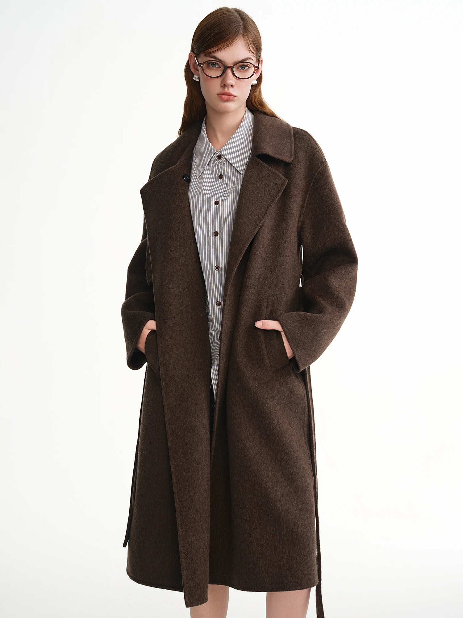 DUSHU Plus-Size Women's Design-Driven Scarf Collar Wool-Blend Overcoat 2025 Winter New Arrival Wool Coats Two Colors Available