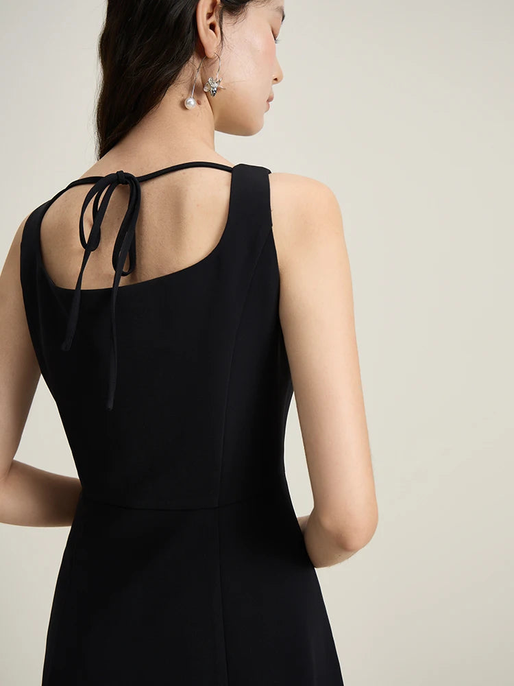 DUSHU Corrugated Collar French Style Classic Short-Sleeved Black Dress For Women 2024 Summer New Design Dress24DS82284 24DS82310