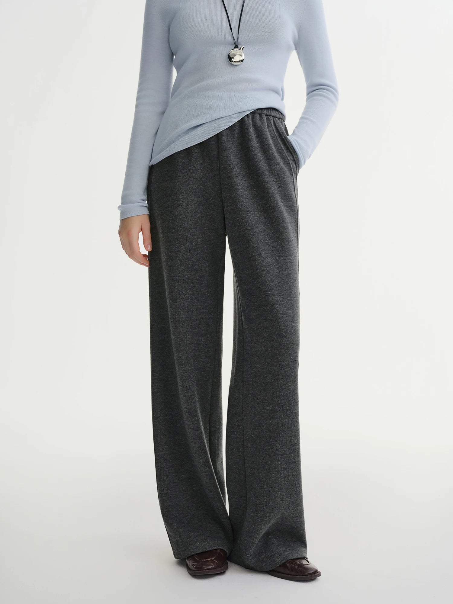 DUSHU Plus Size Women's Elastic Waist Relaxed Fit Fashion Wide Leg Casual Pants 2025 Winter New Arrival Cloud Layers Collection