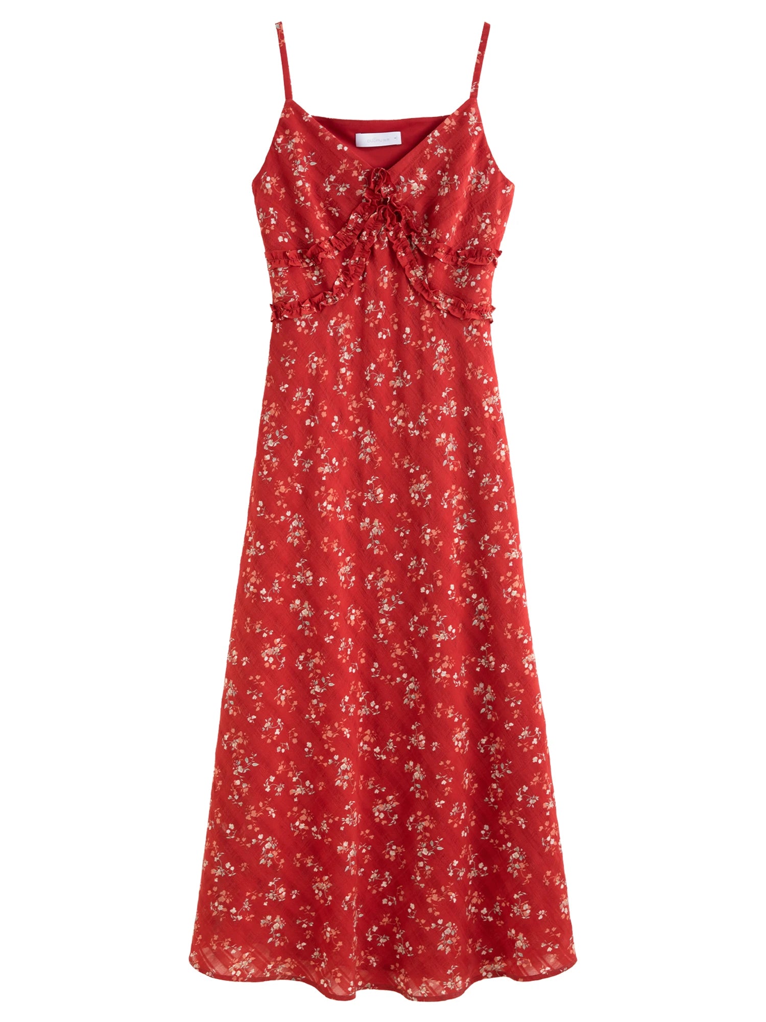 DUSHU 2025 Summer Women's Floral Checkered Maxi Dress - Curve-Flattering Ruffle Trim & A-Line Silhouette for Elegant Occasions